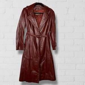 Vintage Etienne Aigner Leather Coat Burgundy Oxblood Long Tie-Waist Trench